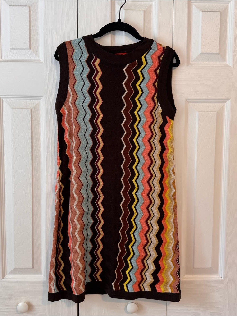 Missoni Brown Knit Top with Multicolor Chevron Zigzags